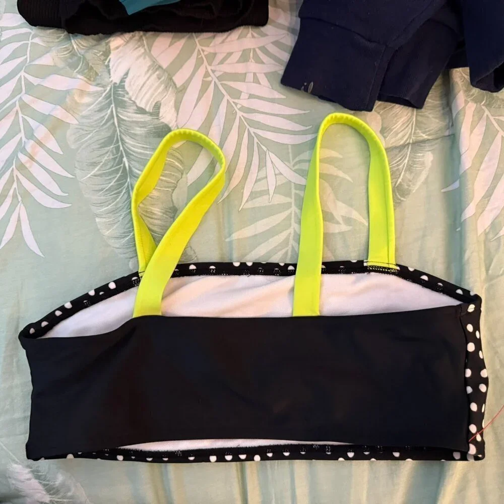 Cat & Jack bikini top - black and white polka dot with neon straps